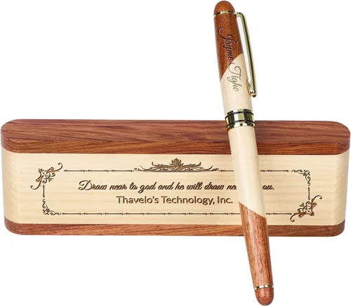 Miniatura 11 de Juego de pluma de madera grabada personalizada, pluma ejecutiva y caja con personalización libre, bolígrafo con estuche para regalo (D)