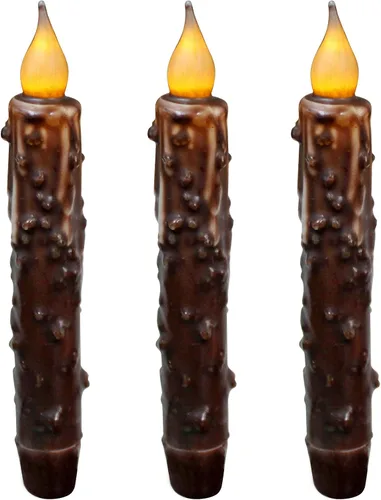 Miniatura 20 de CVHOMEDECO. Velas de cera real sumergidas a mano, funciona con pilas, temporizador, velas cónicas sin llama primitivas del país, 6-3/4 pulgadas