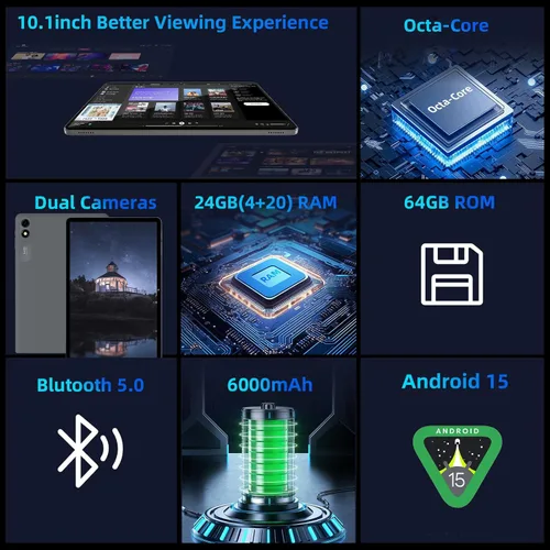 Miniatura 2 de Tablet Android 14, tabletas de 10 pulgadas, CPU Octa Core, 10GB+64GB+512GB de expansión, pantalla de 1280x800, Wi-Fi6, cámara dual, PC tablet