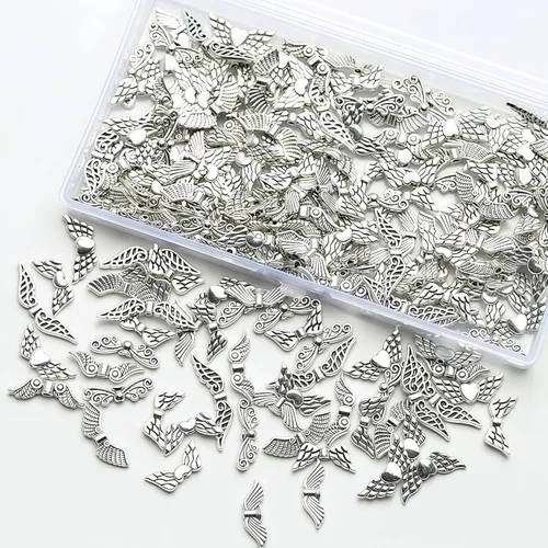Miniatura 3 de DAHI 200pcs Angel Wing Crafting Set Wing Spacer Beads Wing Beads Metal Bead Caps Pearl Angel for Crafting Accessories with Carabiner Clasp