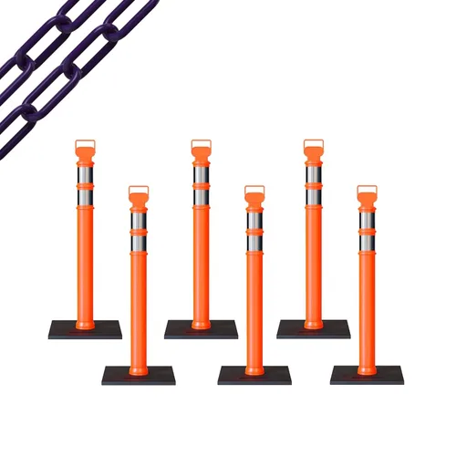 Miniatura 52 de Trafford Industrial - Paquete de 6 postes de delineador de 45 pulgadas, collares reflectantes de 3 pulgadas, base de goma de 10 libras