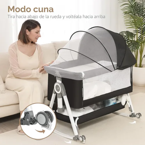 Miniatura 3 de Cuna para bebé, moisés junto a la cama, cuna de 4 en 1 con ruedas con cerradura, mosquitera, cuna portátil plegable ajustable para recién nacido