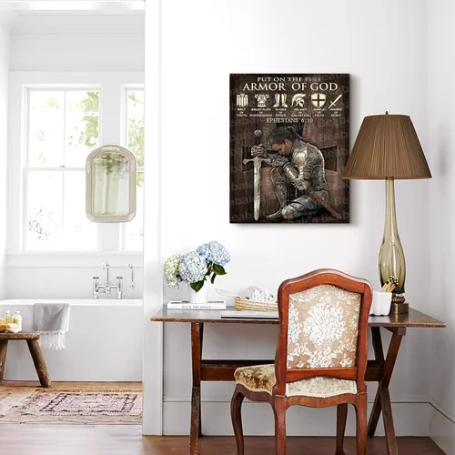 Miniatura 5 de Lienzo cristiano para pared, diseño de mujer guerrera de Dios, armadura de Dios, versículos bíblicos, pintura impresa en lienzo, decoración