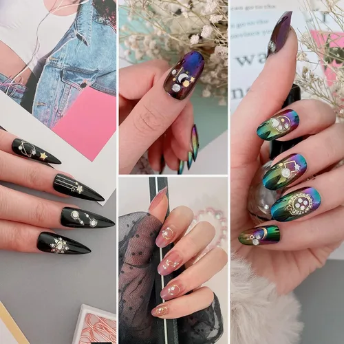 Miniatura 4 de 20 hojas de calcomanías de uñas 3D, diseño de oro/diamante, lujosas calcomanías de uñas autoadhesivas con relieve, calcomanías de uñas de flores