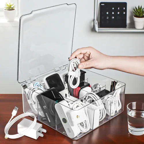 Miniatura 4 de Caja organizadora de cables y cargador con 10 bridas de alambre, caja de almacenamiento adaptadora, organizador de almacenamiento de cable de carga