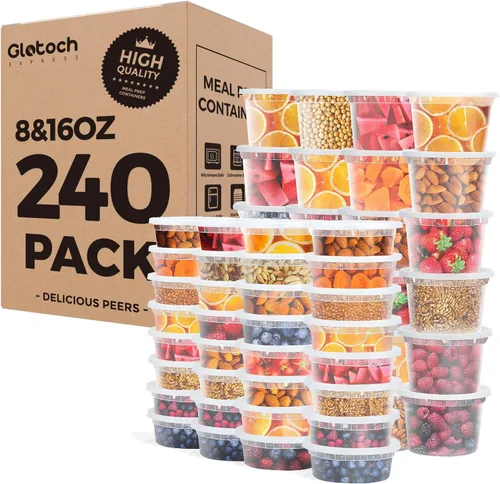 Miniatura 9 de Glotoch - Juego de 48 recipientes de plástico para almacenamiento de alimentos y bebidas de 8 onzas, 16 onzas y 32 onzas con tapas, aptos