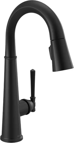 Delta Faucet Emmeline - Grifo de barra negro mate con rociador extraíble, grifo de fregadero de barra negra de un solo agujero, grifos de barra