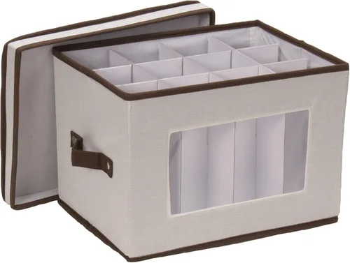 Miniatura 9 de Household Essentials Caja de almacenamiento para copas de champán, 12 compartimentos resistentes, panel frontal con ventana, 2 asas remachadas, caja