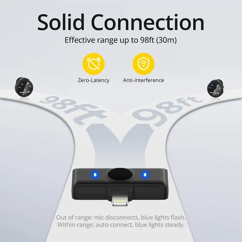 Miniatura 7 de Hingso Micrófono Lavalier inalámbrico para iPhone, Android, 48 khz, batería de 50 horas, cancelación de ruido, micrófono magnético para iPhone