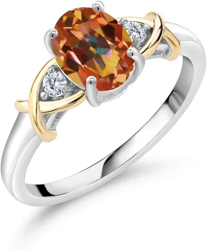 Miniatura 12 de Anillo de compromiso de oro amarillo de 10 quilates y plata 925 con piedra natal y diamantes cultivados en laboratorio para mujer, ovalado de 0.315
