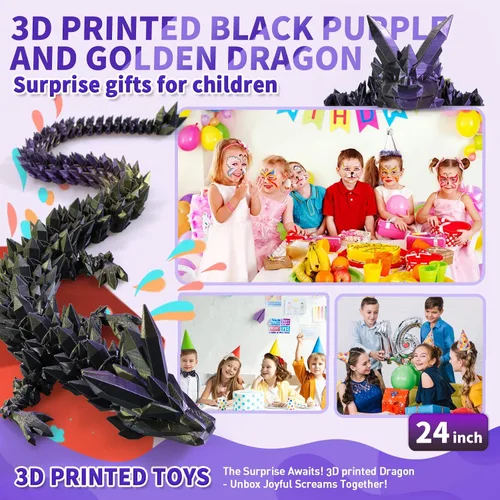 Miniatura 5 de meturebear Dragón Grande Impreso en 3D, Juguetes de Dragón 3D de 24 Pulgadas, Juguetes de Animales de Cristal Fidget Más Grandes, Animales