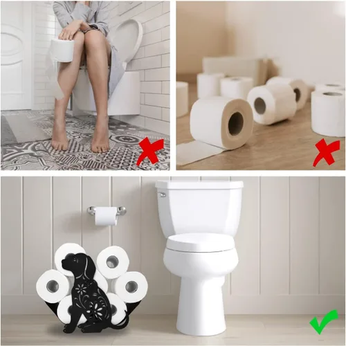 Miniatura 5 de Soporte de papel higiénico de metal negro para perros, soporte decorativo de papel higiénico, divertido organizador de papel higiénico independiente