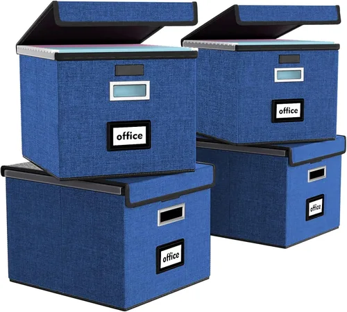 Miniatura 66 de Caja Organizadora de Archivos con Tapa, Caja Organizadora Plegable de Cuero Sintético para Carpetas Colgantes con Rieles de Plástico, Cajas (cuero)