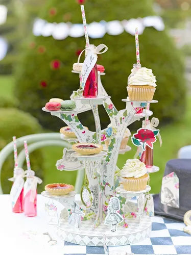 Miniatura 3 de Talking Tables Soporte para cupcakes y tartas de Alicia en el país de las maravillas, decoración de fiesta de té con sombrerero loco, decoración