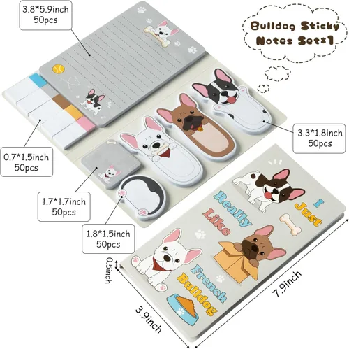 Miniatura 2 de Xqumoi Me Gusta Mucho el Bulldog Francés - Juego de notas adhesivas, 550 hojas, bloc de notas autoadhesivas de bulldog de dibujos animados, pestañas