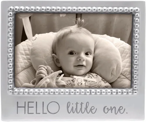 MARIPOSA Hello Little ONE - Marco con cuentas 4 x 6 pulgadas, plateado, brillante, marcos llamativos, aluminio SANDCAST reciclado, hecho a mano en