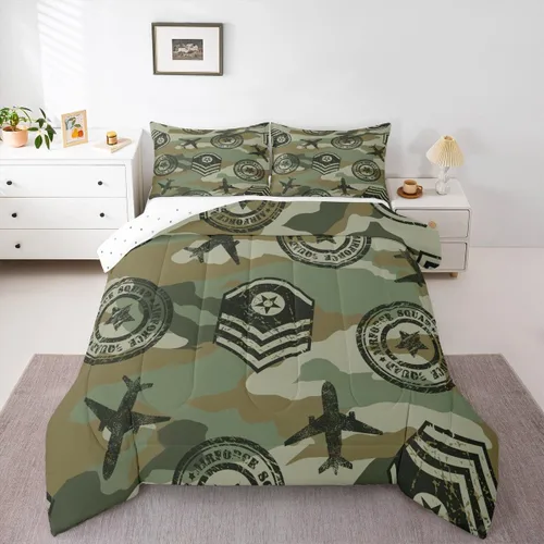 Miniatura 4 de Feelyou Juego de edredón de camuflaje de avión para niños, juego de ropa de cama con decoración de avión de camuflaje para adolescentes y niños
