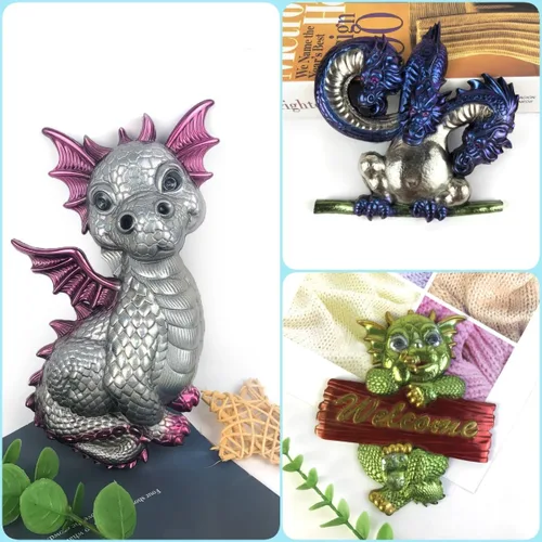 Miniatura 5 de Juego de moldes de silicona para decoración de pared de dragón 3D, letrero de bienvenida y moldes de resina de dragón bebé, decoración del hogar