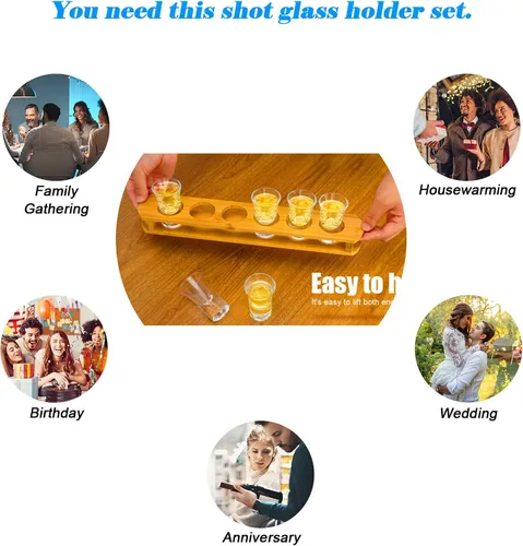 Miniatura 4 de D&Z Vasos de chupito de 1 oz con soporte, juego de vasos de chupito en bandeja de madera de bambú, 6 vasos de chupito de base pesada para whisky