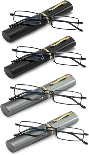 Miniatura 10 de Lentes de lectura con bloqueo de luz azul, lectores de bolsillo delgados con estuche de clip para bolígrafo, mini lectores ligeros