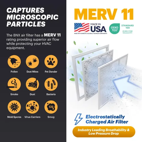 Miniatura 3 de BNX TruFilter MERV 11 - Filtro de aire 16 x 16 x 1 pulgadas (paquete de 6) – Fabricado en Estados Unidos – Filtro de aire acondicionado