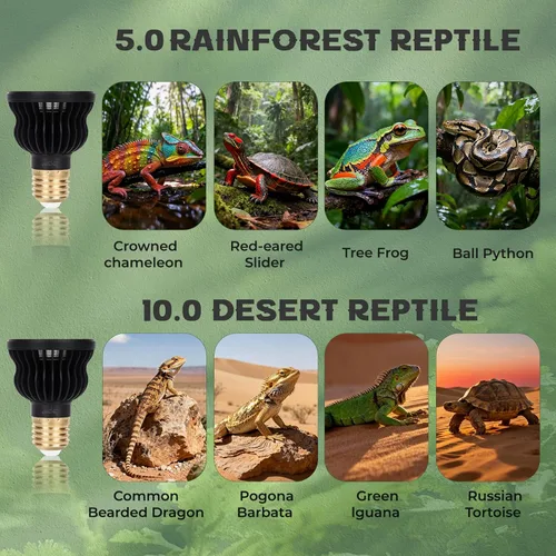 Miniatura 2 de Bombilla UVB para reptiles 5.0 UVB UVA Reptil Bombilla para reptil dragón barbudo lagarto tortugas serpiente, camaleón, no lámpara de calor