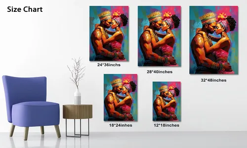 Miniatura 20 de Arte de pared afroamericano, decoración de rey y reina bailarín negro para sala de estar, arte de pareja de amor negro para dormitorio, lienzo