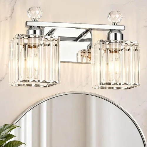 Miniatura 27 de Lxybcce Moderna lámpara de tocador de baño de cristal, 14 pulgadas, 2 luces, accesorios de luz negra sobre el espejo, fácil instalación e