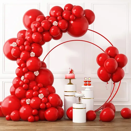 RUBFAC Globos rojos, diferentes tamaños, 105 unidades de 5/10/12/18 pulgadas para arco de guirnalda, globos de látex para revelación de género para