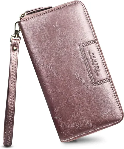 FT Funtor Cartera de pulsera para mujer, cartera de piel sintética vegana con cremallera alrededor del teléfono, tarjetero organizador, Funda tipo