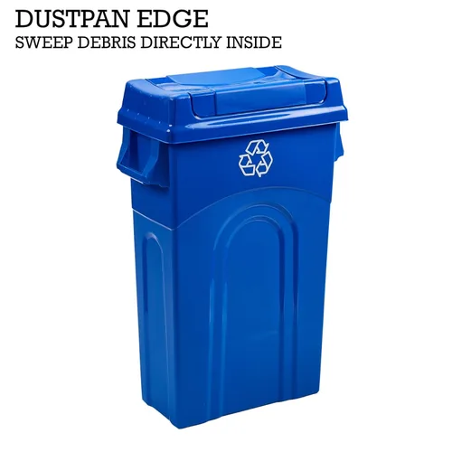 Miniatura 7 de United Solutions Highboy - Papelera de plástico para reciclaje de 23 galones con tapa, asas de paso y borde del recogedor, color azul Reciclar Azul