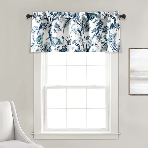 Lush Decor Dolores Cenefas Cortinas con Filtro de Luz Individual, 52" An x 18" L Azul - Cenefas para Ventanas - Cenefa Vintage Floral - Decoración