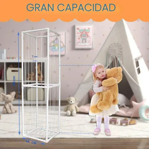 Miniatura 5 de Almacenamiento de animales de peluche, organizador de almacenamiento de zoológico de juguetes para niños con banda elástica, tubo de PVC grueso