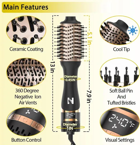 Miniatura 5 de Nicebay Cepillo Secador de Cabello, Cepillo Secador para Mujeres Peinado Rápido, Cepillo de Secado en Un Paso con Pantalla - Menos Encrespamiento