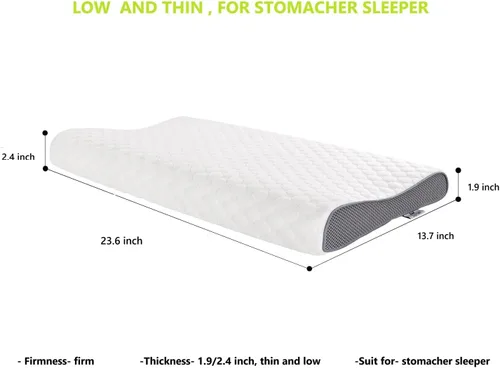 Miniatura 2 de SUQ I OME Slim Sleeper-Thin Memory Foam Pillow, de perfil delgado y bajo, para dormir boca abajo, 23.6 x 13.7 x 2.4/1.9 pulgadas, firme