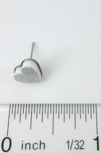 Miniatura 20 de Pendientes de botón de corazón acrílico con purpurina de acero inoxidable de 0.315 in