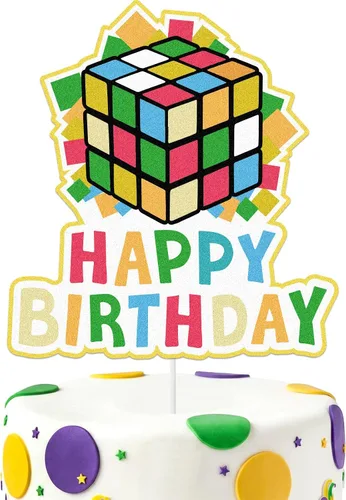 Decoración colorida para tartas en forma de cubo de los años 80 y 90 con temática nostálgica retro, decoraciones de feliz cumpleaños, fiestas de