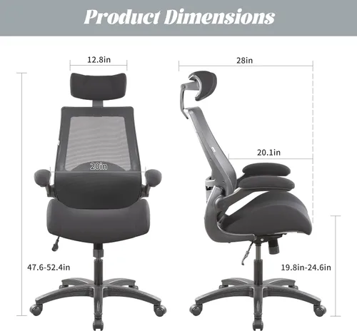 Miniatura 3 de BOLISS Silla de escritorio ergonómica de oficina de 400 libras, grande y alta con asiento ancho, silla ejecutiva de malla con respaldo alto con Negro