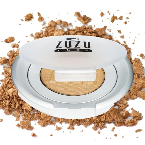 Zuzu Luxe Sombra de ojos mineral (oro egipcio - dorado/brillo cálido), fórmula rica y aterciopelada suave. Natural, sin parabenos, vegano, sin