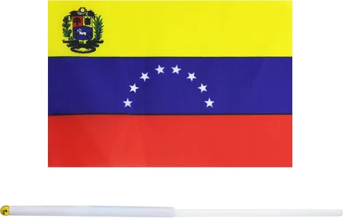 Miniatura 2 de Paquete de 10 banderas venezolanas venezolanas en palo de 5 x 8 pulgadas, decoraciones patrióticas, decoración de aula, pequeñas mini banderas