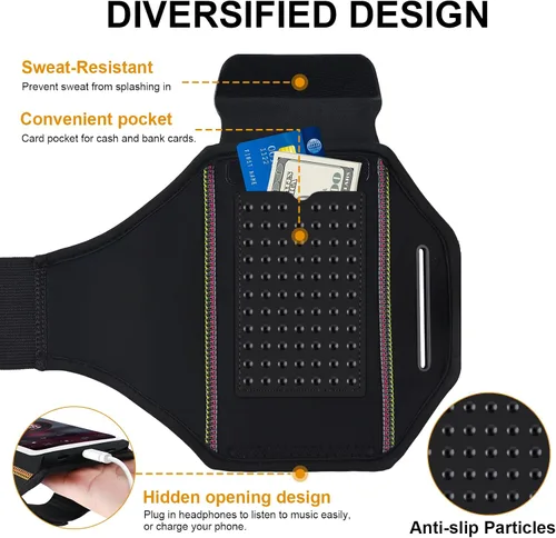 Miniatura 7 de Brazalete de teléfono para correr con soporte para auriculares, diseño 3D para teléfonos celulares para iPhone 17/16/15/13 Pro/Plus y S24/S20