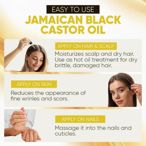 Miniatura 5 de Aceite de ricino negro jamaicano, aceite de ricino 100% puro para el crecimiento del cabello, cuidado del cuero cabelludo, piel brillante y uñas.