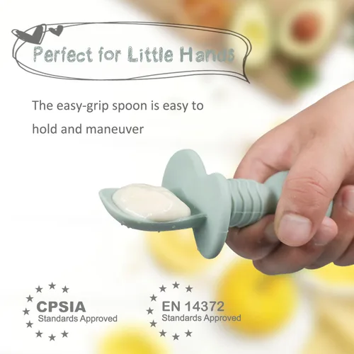 Miniatura 6 de Ginbear Cucharas de silicona platino para bebé, alimentación autónoma de 6 meses, primera etapa, utensilios de destete LED no tóxicos