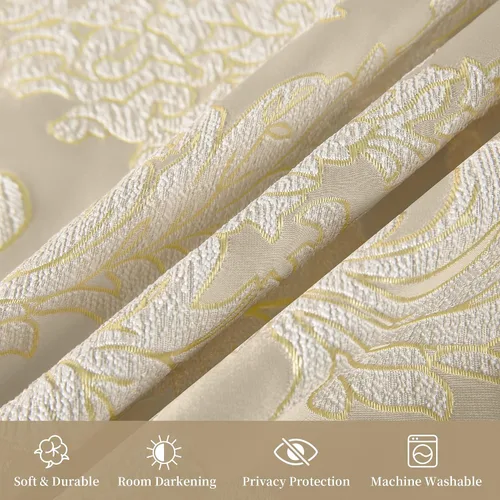 Miniatura 6 de Loom and Mill Cenefas de jacquard de lujo para ventana de sala de estar, elegante cenefa de cortina de damasco beige con ribete de cuentas, cortina
