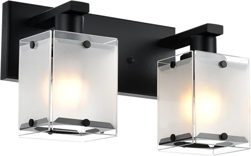 Lámpara de pared negra de WINSHEN, lámpara de tocador de baño de 2 luces, lámpara de montaje en pared sobre espejo para dormitorio, estudio, sala de