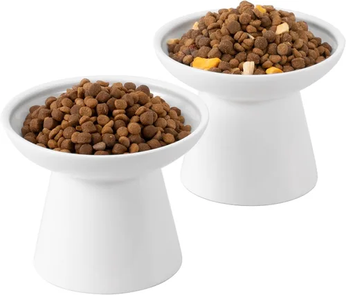 Miniatura 11 de CEEFU 2 cuencos elevados de cerámica para gatos extra anchos para alimentos y agua, plato de comida poco profunda, sin plomo ni cadmio, altura Verde