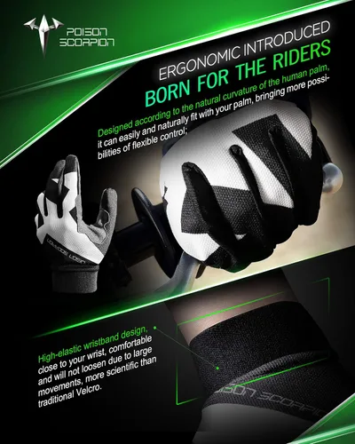 Miniatura 4 de POISON SCORPION Guantes de motocicleta para niños niño bicicleta de tierra deportes al aire libre dedo completo negro XS ajuste motocross MX BMX MTB