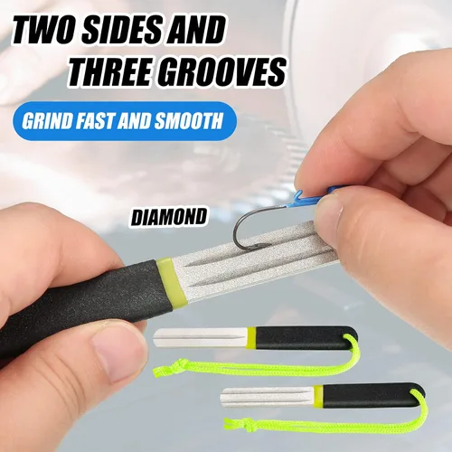Miniatura 2 de Skylety 4 piezas de archivos de gancho para pesca de diamante con mango, sacapuntas de pesca portátil con grano fino y medio de doble cara, 4 Verde