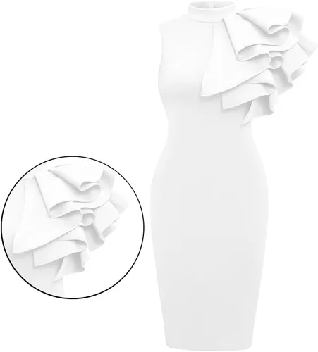 Miniatura 2 de XXTAXN - Vestido de cóctel entallado, formal, sin mangas y con volados para mujer, vestido de tubo por debajo de la rodilla