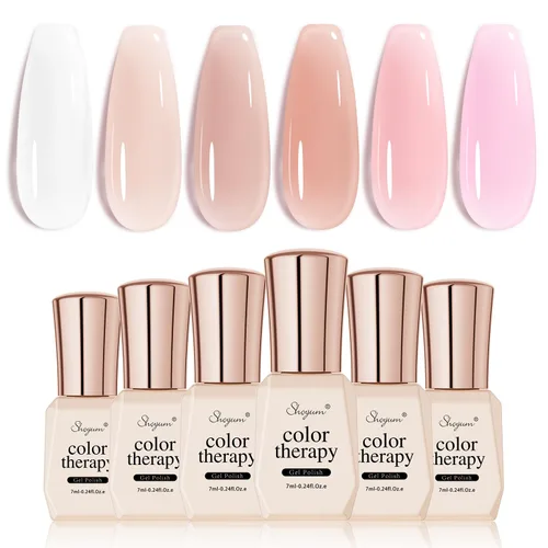 Miniatura 9 de SHOYUM Juego de Esmaltes de Uñas de Gel Rosa Nude - 6 Colores Transparentes Blanco Lechoso Gelatinoso, Esmalte en Gel para Todas las Estaciones